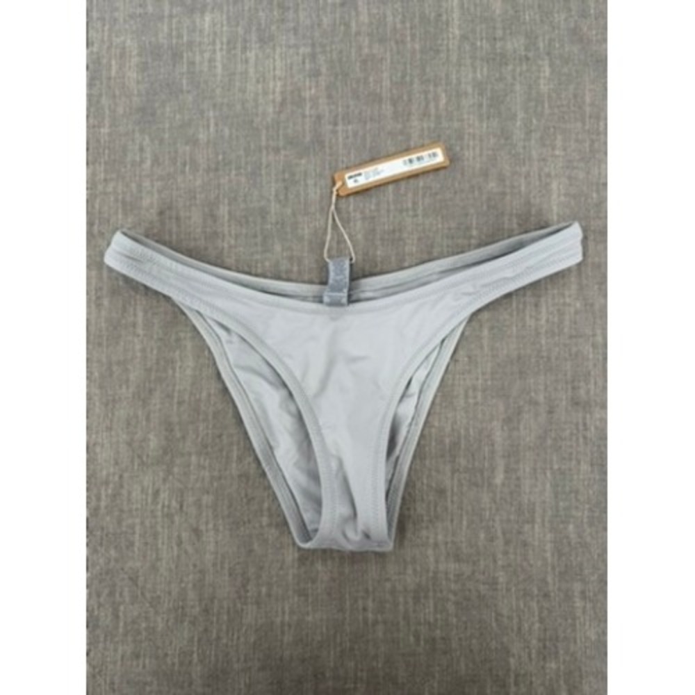 SKIMS Recycled Swim Dipped Front Cheeky Tanga Bikini Bottom Chrome Gray Sz S NWT